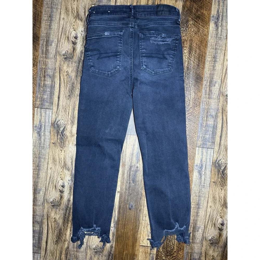 American Eagle Womens Sz 0 ‎ Straight Crop Jeans Black Regular Button Fly